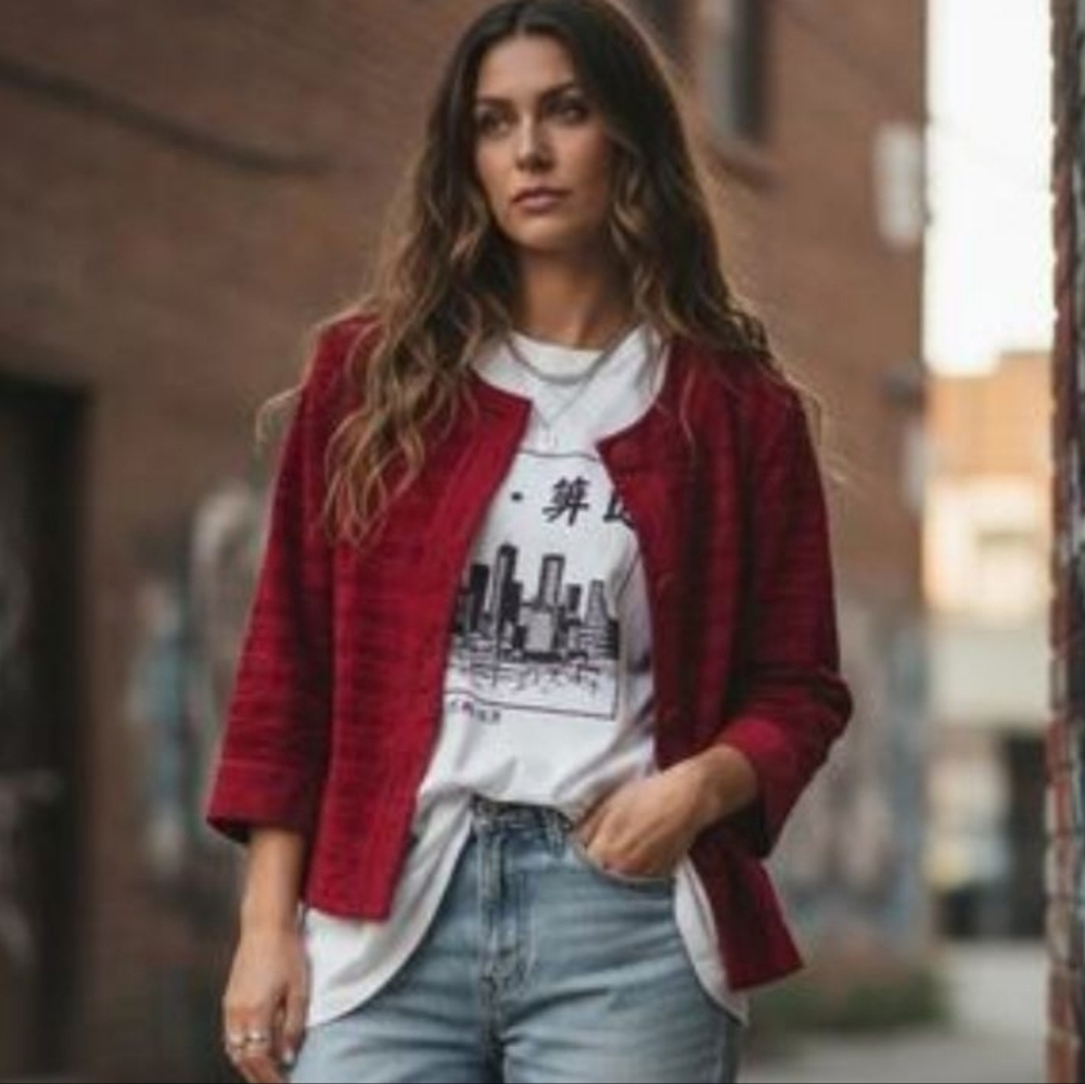 Chico’s Red Cotton Jacket | Lightweight Travel & Resort Layer | Sz 0 (4)